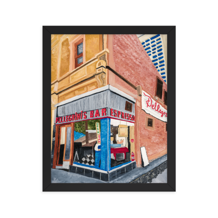 A framed print of Pellegrini's Espresso Bar in Melbourne, Australia 11 x 14,