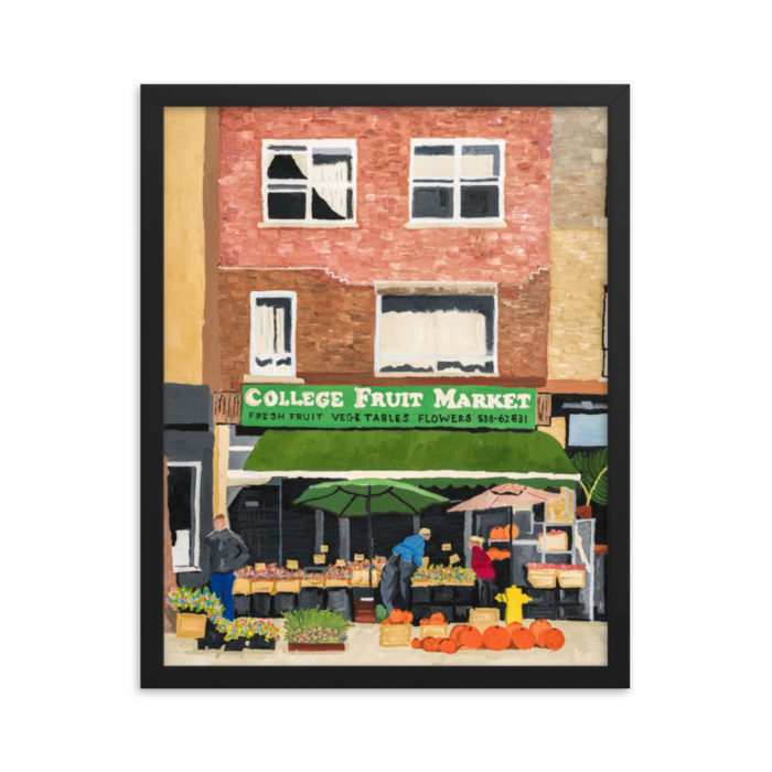 A framed print of College Fruit Market in Toronto, 16 x 20, black