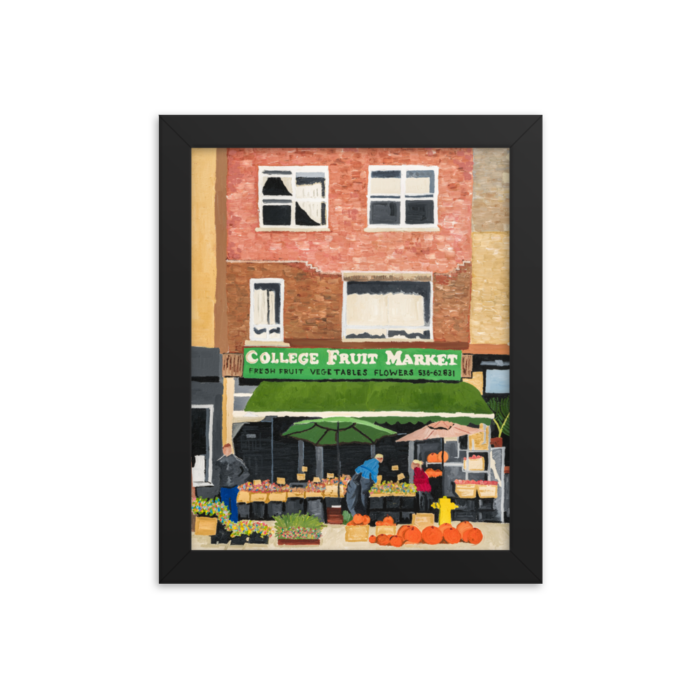A framed print of College Fruit Market in Toronto, 8 x 10, black