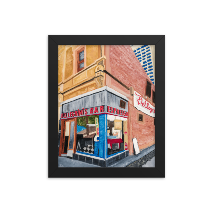 A framed print of Pellegrini's Espresso Bar in Melbourne, Australia 8 x 10,