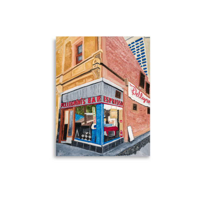 A print of Pellegrini's Espresso Bar in Melbourne, Australia 11 x 14.